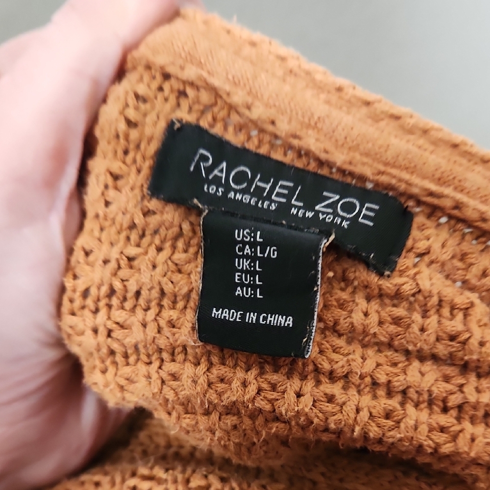 Rachel Zoe Waffle Knit V-Neck Sweater in Camel - Picture 3 of 5